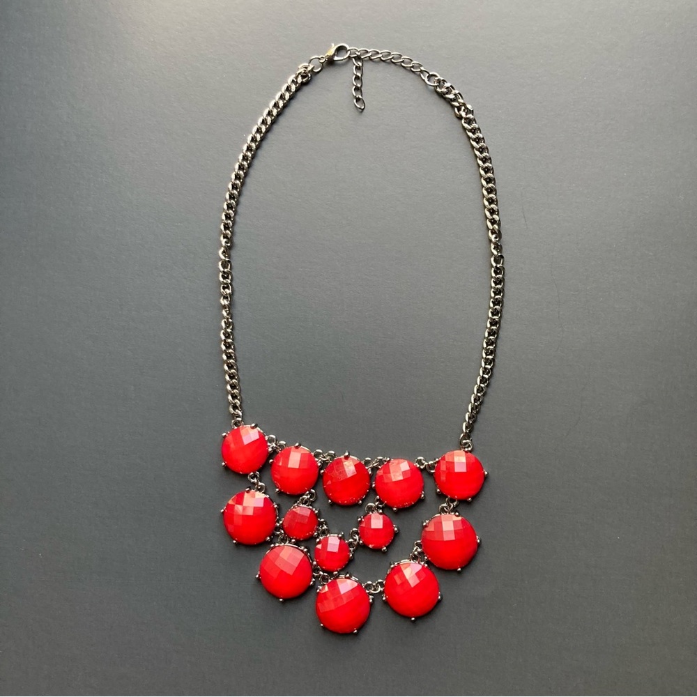 Red Faceted Stone Statement Necklace